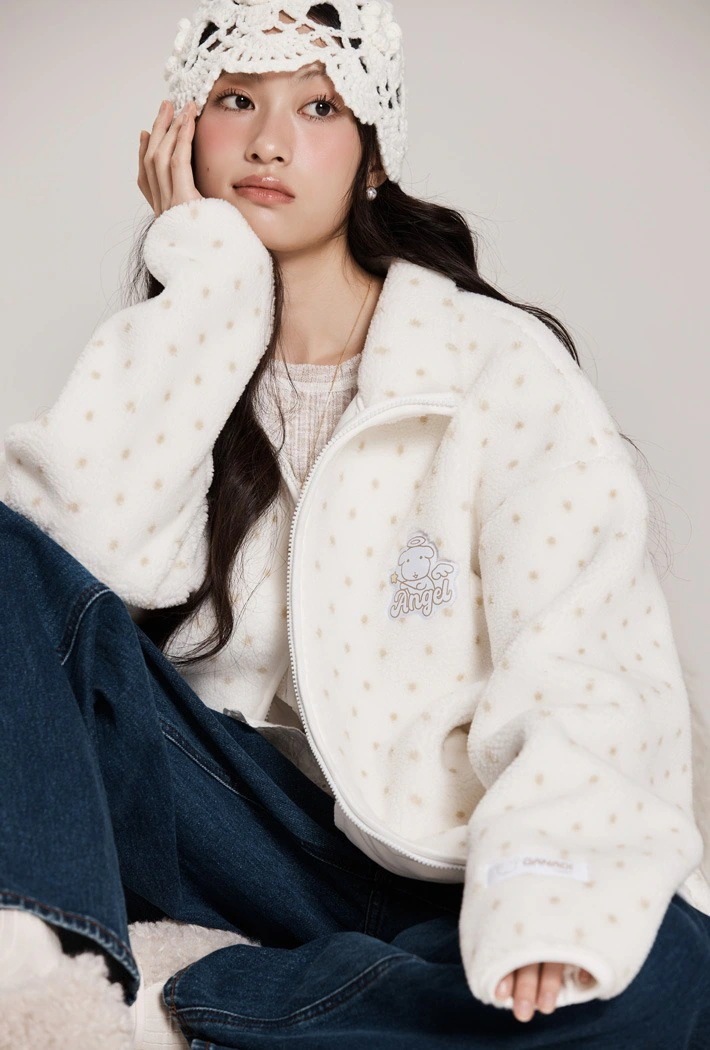 [SPAO x ガナディ] 天使と悪魔 ボアフリースコート (WHITE)_SPFZF4VU02 / 가나디 천사와 악마 덤블 플리스 / 公式グッズ GANADI