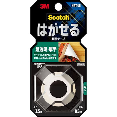 他サイト： ３Ｍ KRT15 スコッチ はがせる両面テープ 超透明・厚手 15mm×1．5m KRT-15 スリーエムの商品画像