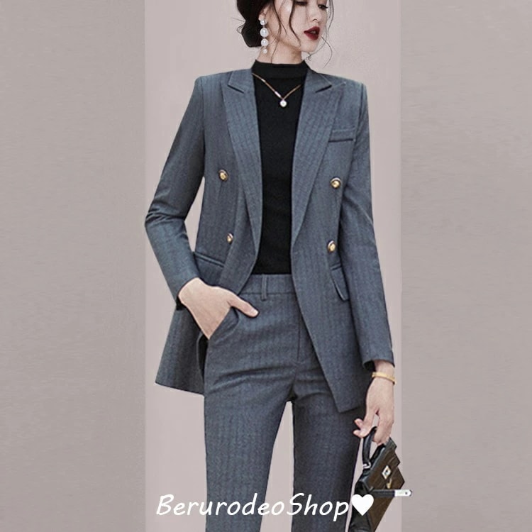 今すぐ欲しい！パンツスーツ レディース 大きいサイズ スーツ フォーマル ビジネススーツ ストライプ ブラック グレー ブルー リクルートスーツ 面接 就職活動 30代 40代 オフィススーツ 通勤