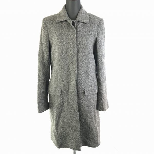 フランス製ポール＆ジョーウール/ヘリンボーン柄/ステンカラーコート/アウター【38/Womens size-M/ダークグレー】比翼仕立て/PAUL＆JOEBC300W