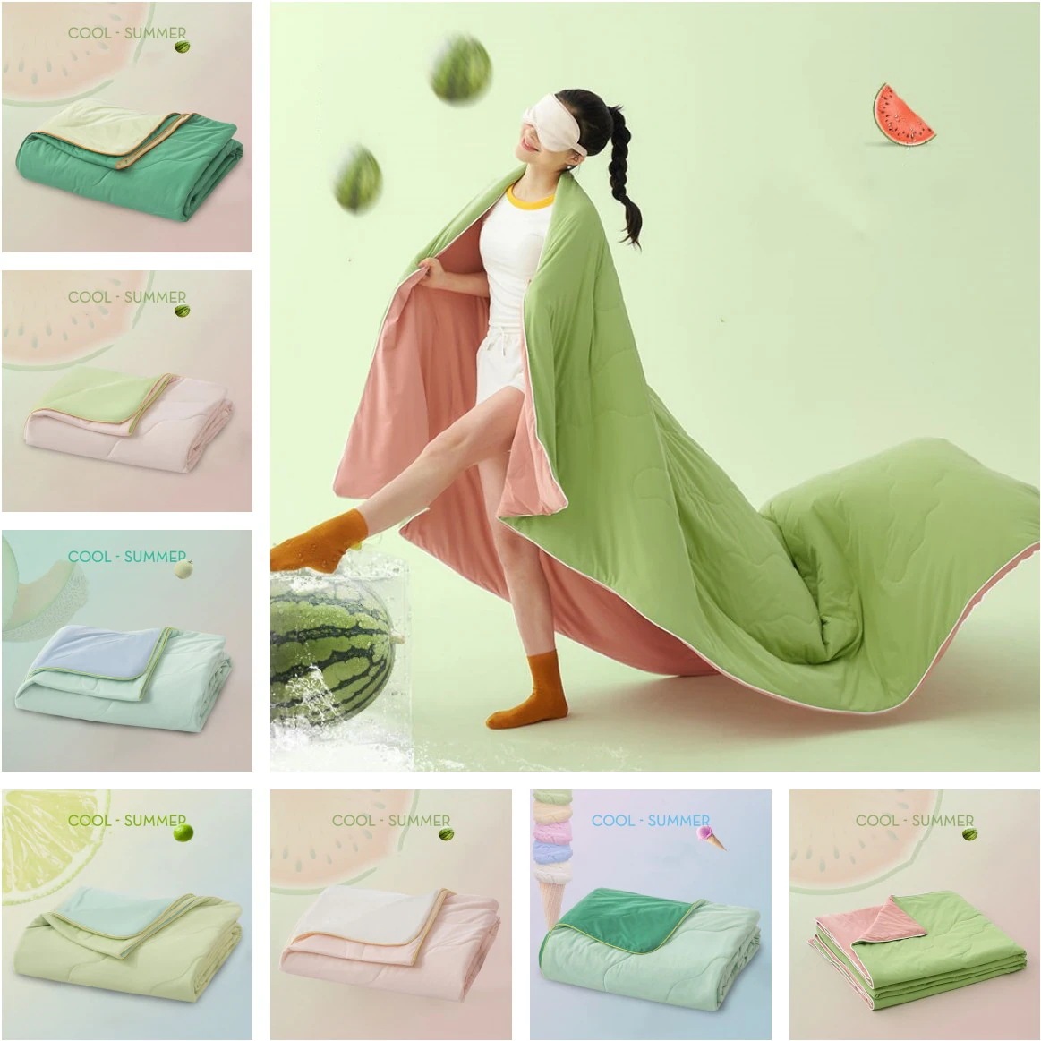 メガ割すいかゼリーの布団 布団 肌掛け布団 冷感 キルトケット 肌布団 涼感 掛け布団 肌掛け布団 洗える ウォッシャブル クール 布団セット シングル セミ ケット 接触冷感1026