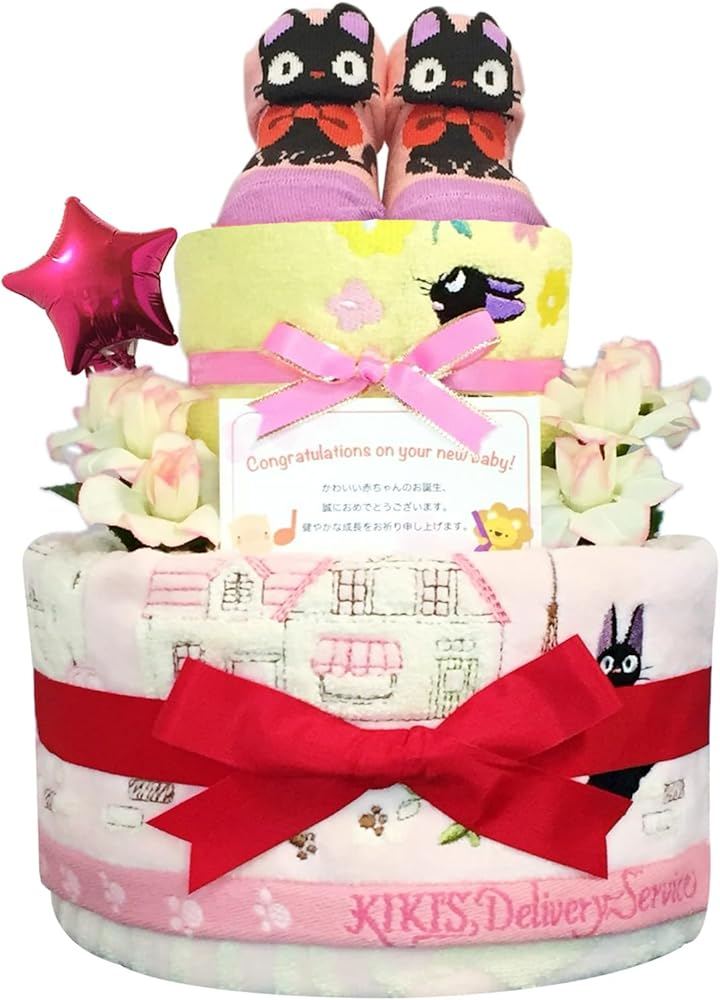 おむつケーキ 女の子 出産祝い 赤ちゃん 誕生日 ベビーシャワー ギフト 2段 Sサイズ jij6011 (ピンク, ご出産祝い・新生児用にオススメおむつサイズＳ)