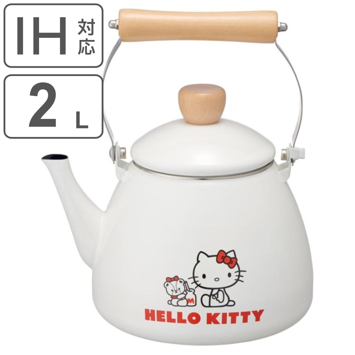 やかん 2L ホーロー製 IH対応 ハローキティ＆タイニーチャム ガス火対応 ホーロー ほうろう 琺瑯製 琺瑯ケトル ハローキティ キャラクター 2リットル 湯沸し ポット 広口 ドリップ
