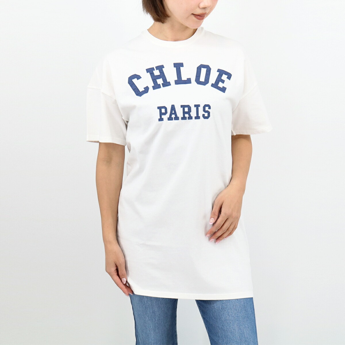 ロゴTシャツ C21239 【大人もOK！】 レディース トップス カットソー 半袖 クルーネック SS TEE ロング丈 白 子供 ガールズ ブランド