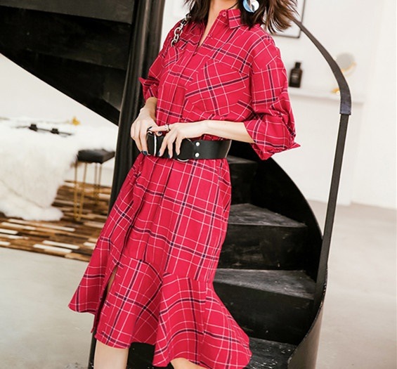 1089．チェック柄カジュアルワンピース（レッド） 100,000円