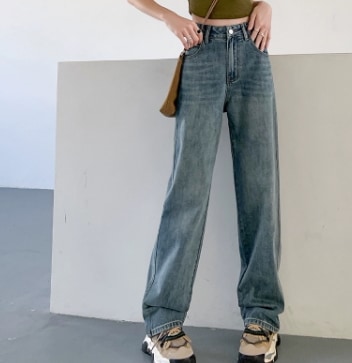 デニム カラーデニム ハイウエスト ストレートデニム パンツ ロング丈 キャミソール セミフレア スリム 細身 ストレート スマート ブルーデニム 大人可愛い シンプル カジュアル 大人 おしゃれ 5,793円