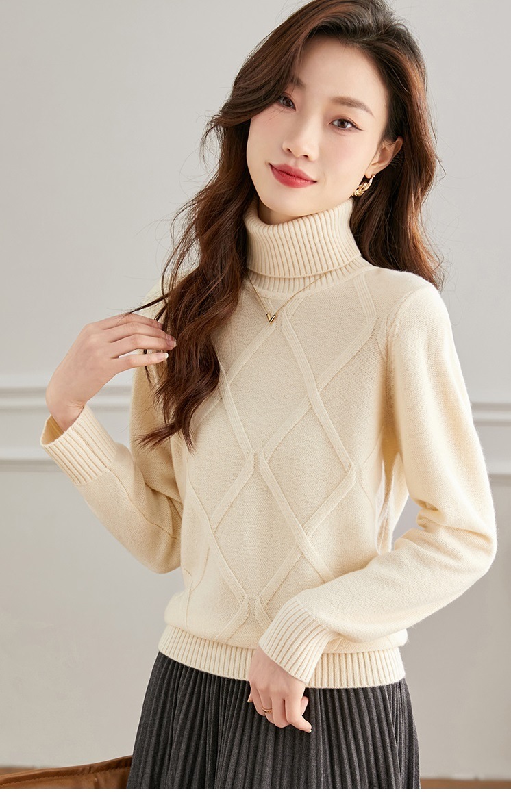 ハイネック ウール セーター 女性 秋 冬 ハイエンド ショート ルーズ セーター 冬 インナー ボトムス シャツ クリーミーホワイト ブラウン レッド M L XL トップス 袖あり かわいい