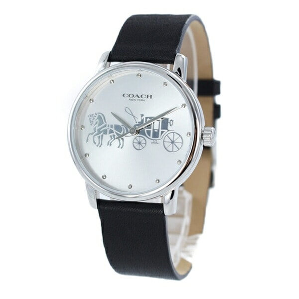 コーチ 時計 レディース ボーイズサイズ 腕時計 手表 Grand グランド シルバー ブラック レザー 革 シンプル 14503494 誕生日プレゼント ポイント消化