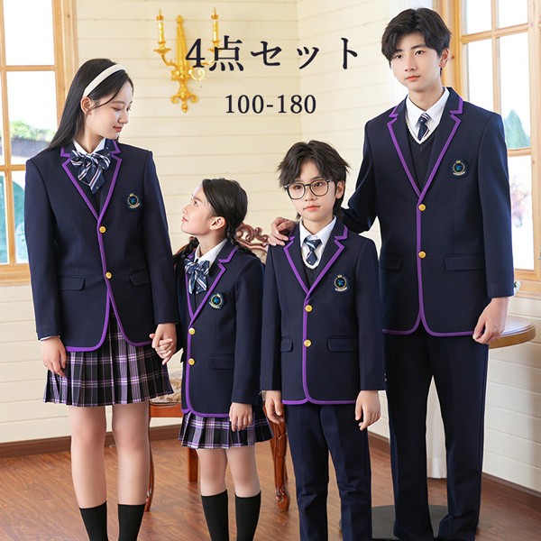 学生服 子供服 韓国風 ピアノ発表会 上下セット キッズスーツ キッズフォーマルスーツ 女の子 男の子 女児 小学校 高校生 中学生 制服 ジャケット ブラウス スカート リボン 七五三 誕生日 合唱