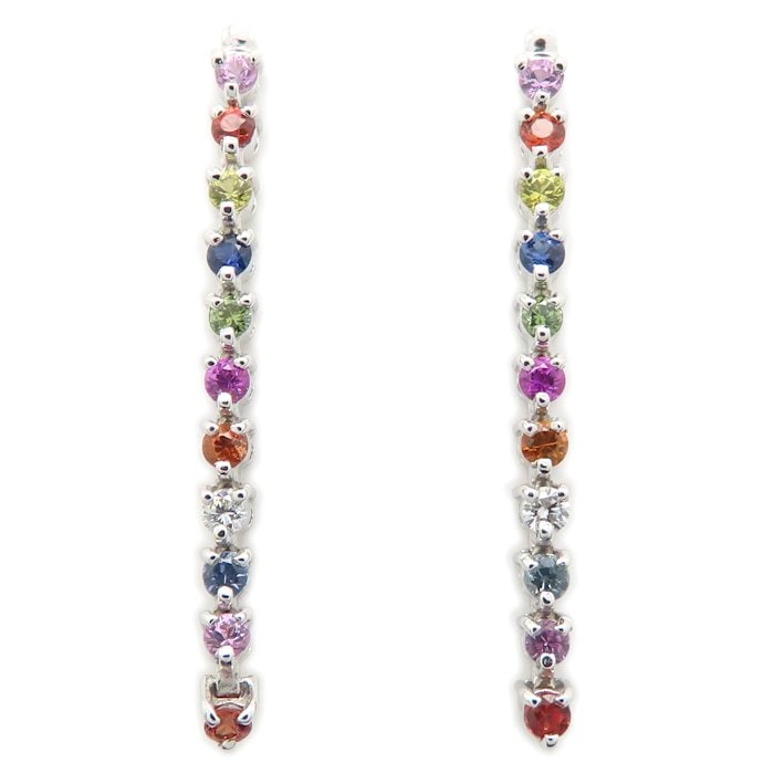 マルチストーン ライン ロング ピアス サファイヤ0.76ct ダイヤモンド K18WG レディース/295515【中古】
