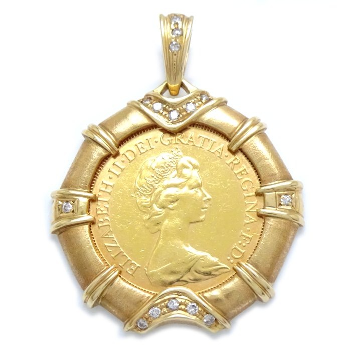 K22 ナポレオン コイントップ ダイヤモンド0.18ct 金貨 エリザベス K22YG イエローゴールドxK18YG イエローゴールド /78977【中古】