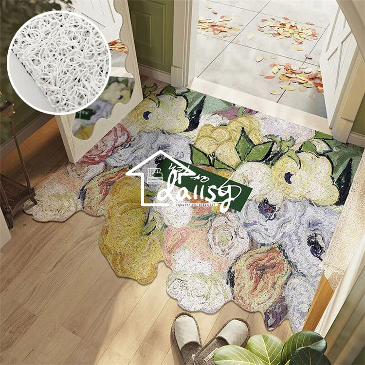 120x160CM 油絵 ドアマット 無毒PVC 高弾力性コイル 自由裁断 玄関マット 室内 屋外用 カーペット ラグマット 洗える 洗濯機OK 玄関ラグ 廊下敷き エントランス 滑り止め 耐摩耗性