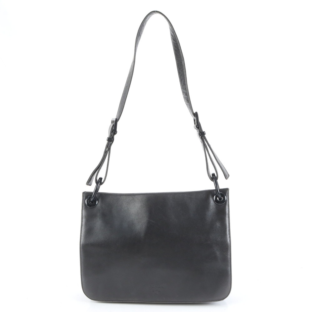 美品 レザー×ナイロン ショルダーバッグ 肩掛け トート ハンド ブラック 黒 レディース RUE CQ20-7 中古