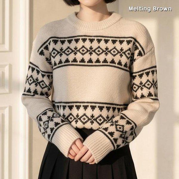 女性ルーズニットノルディックセーター