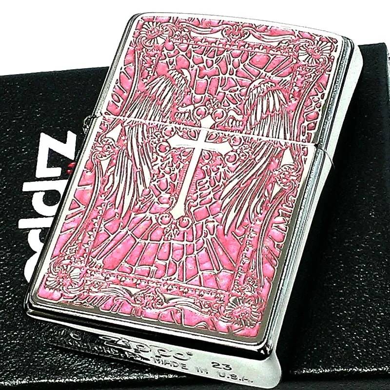 ZIPPO エンジェルクロス ピンク ジッポライター ロゴ 十字架 おしゃれ 天使の羽 かっこいい 両面柄違い加工 細密メタル おしゃれ レディース ギフト プレゼント メンズ 7,462円