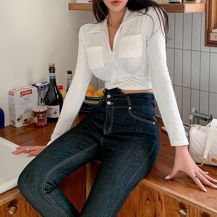 OH0053 アンバランス スキニー デニムパンツ