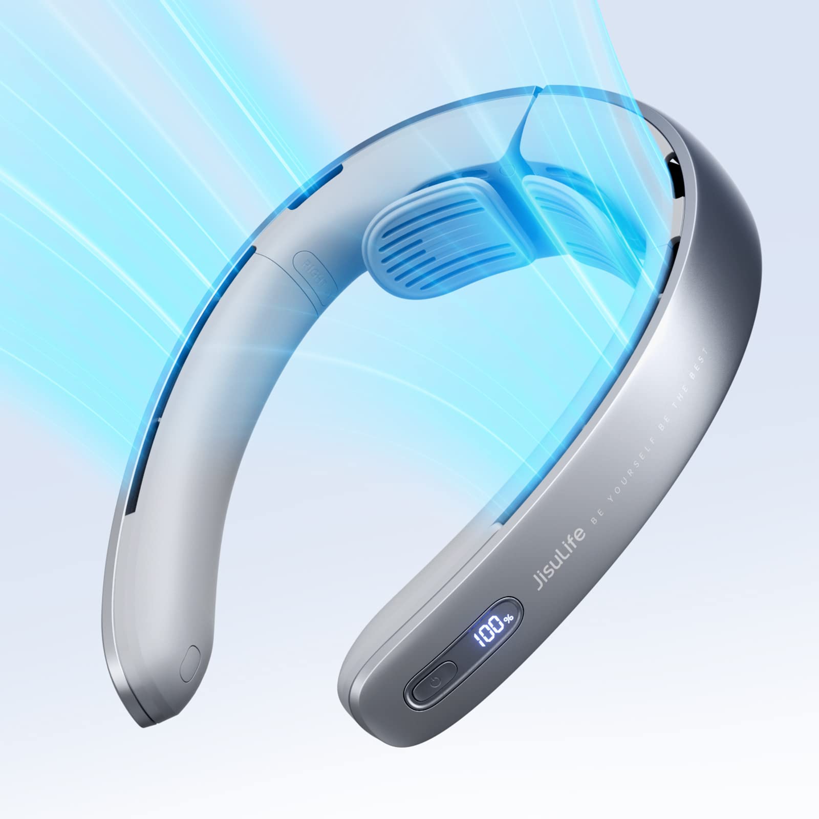 JISULIFE ネッククーラー 羽根なし 冷却プレート 首掛け扇風機 LEDモニター 大風量 5000mAh大容量バッテリー 長時間連続使用 ネックファン 扇風機 首掛け 熱中症対策/暑さ対策 軽量