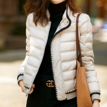 ショートダウンコート アウター コート ダウンコート ショート 袖あり 長袖 スリム 細身 レース