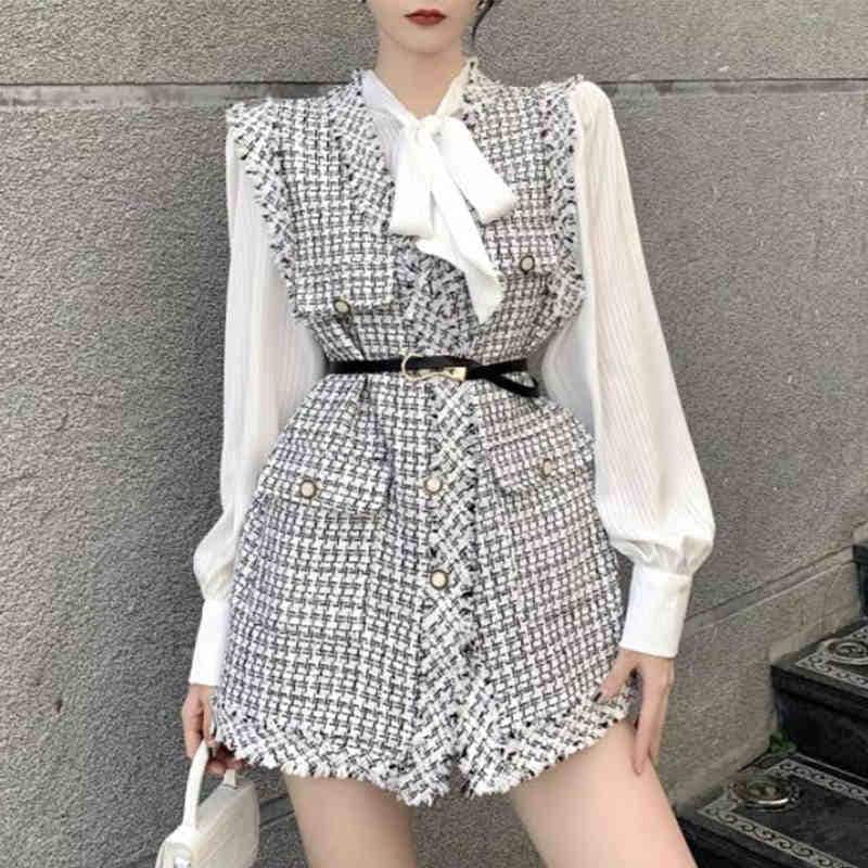 可愛い 大人 カジュアル トップス スカート 膝上丈 ミニ丈 ベルト付きツイード ノースリーブ ツイード ジャケット風ワンピース