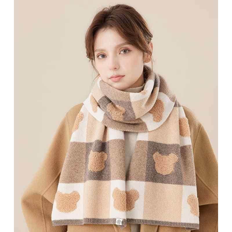 マフラー レディース おしゃれ きれいめ シンプル 大人 通勤 贈り物 プレゼント 防寒 暖かい ウール クマ 女性 秋冬 多用途 誕生日 ギフト 厚