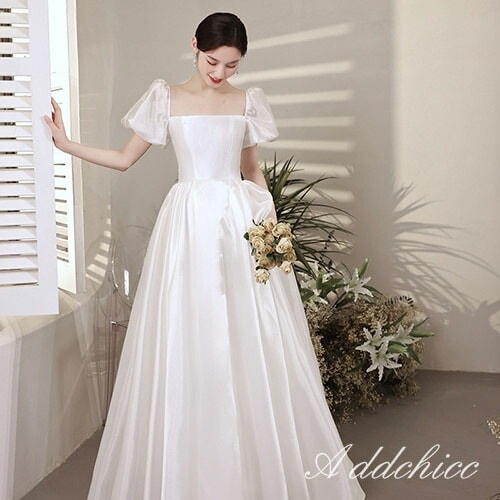 ウェディングドレス ドレス イブニングドレス ロングドレス 花嫁ドレス レディースドレス 半袖 サテン 二次会 結婚式 花嫁 ブライダル 演奏会 披露宴 発表会 コンサート 大きいサイズ フォーマル