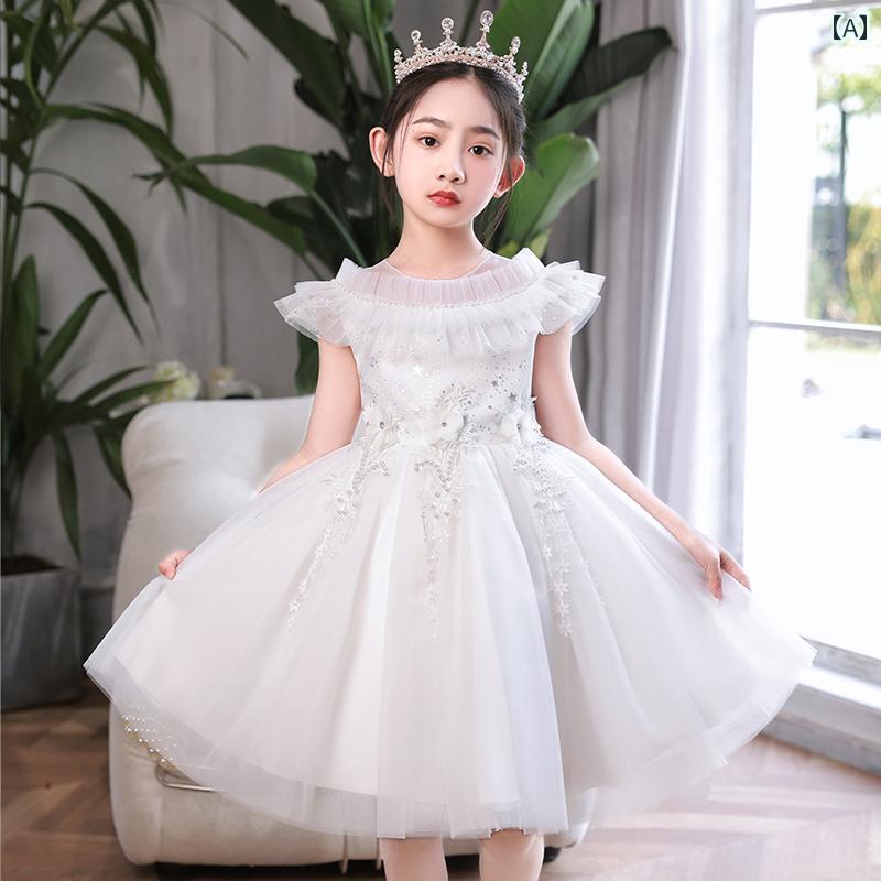 キッズ 女の子 夏 イブニングドレス プリンセス チュチュ フラワーガール ウェディングドレス ピアノ 演奏 パフォーマンス フリル エレガント