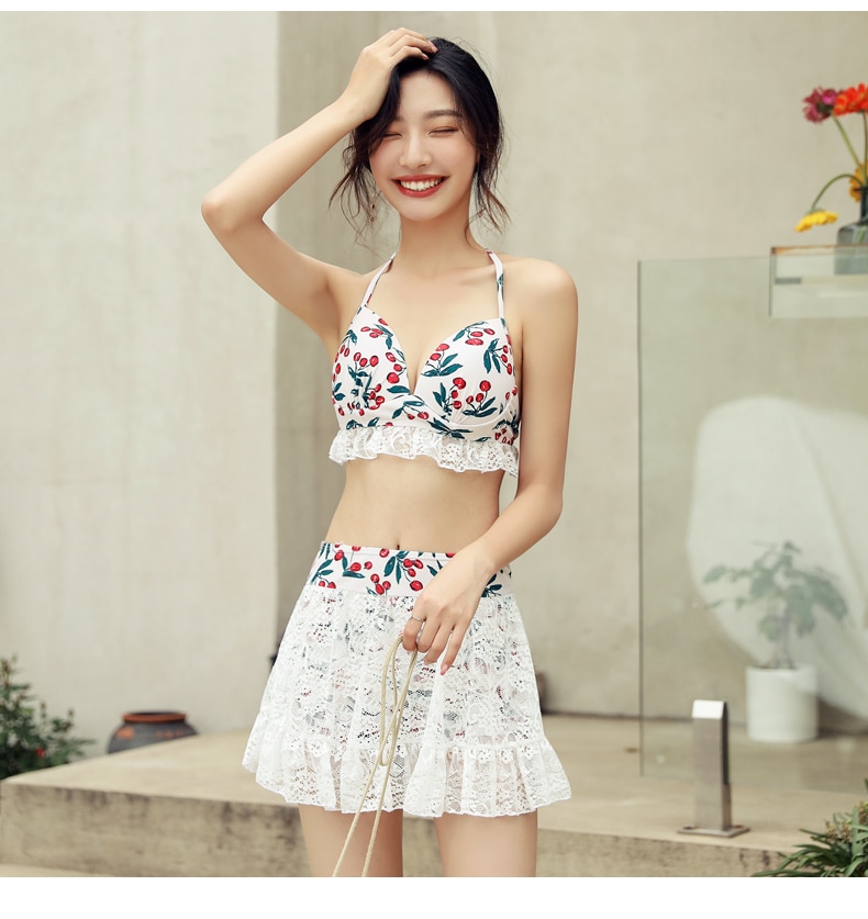 水着 ビキニ スイムウェア 三角ビキニ 体系カバー水着 ショートパンツ セパレート ホルターネック オフショルダー 体系カバー 半袖 レース 伸縮性 上下セット 3点セット スリーピース かわいい