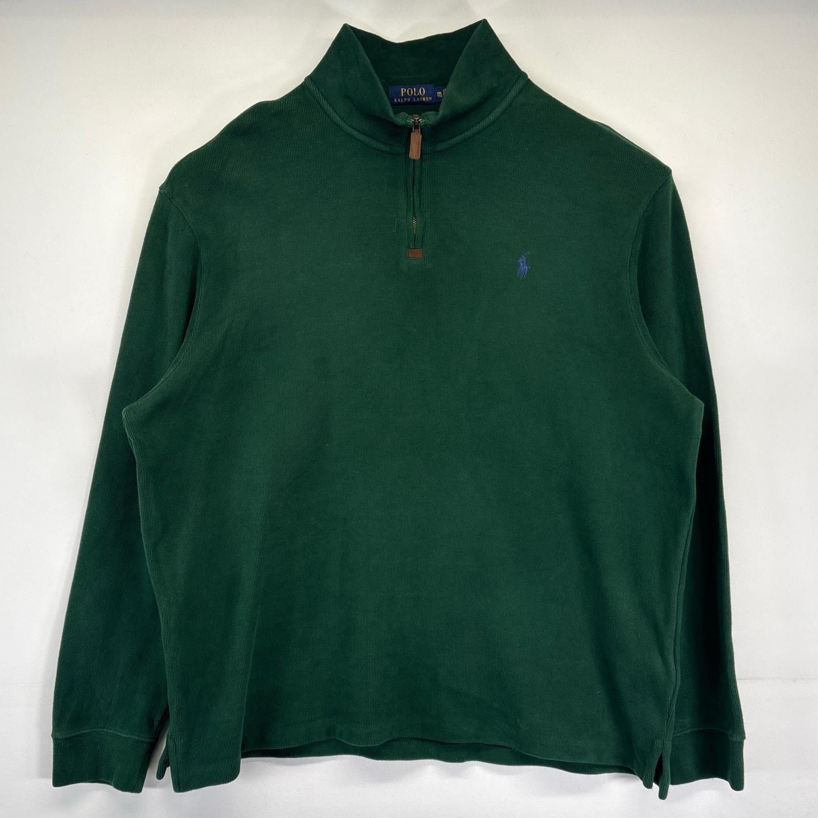 古着 スウェット 大きいサイズ トレーナー ハーフジップ ワンポイント 2XL グリーン メンズ