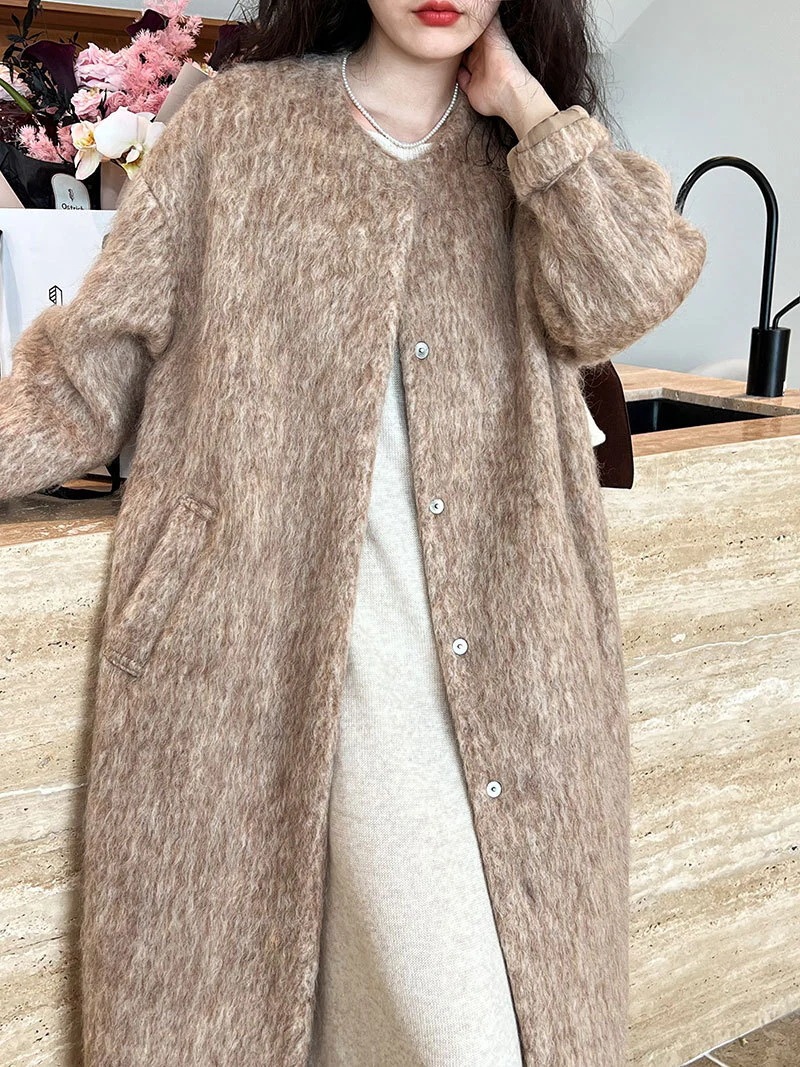 アウター レディース コート ロングコート ロング ロング丈 ミッドレングス 袖あり 長袖 Uネック ラウンドネック ノーカラ― ウール 快適 着心地 大人可愛い きれいめ シンプル カジュアル 大人