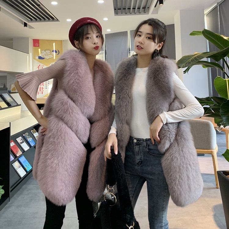 気質の女神は本当に綺麗です 早い者勝ち 暖かい タンクトップ Ｖネック 百掛け イミテーションフォックス ファー ベスト 大きいサイズ 2020年秋 冬 新 女性 中長セクション 韓国 スリム