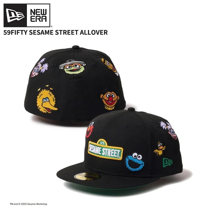ニューエラ ユニセックス キャップ 帽子 NEW ERA 59FIFTY SESAME STREET セサミストリート オールオーバー ブラック フラットバイザー 14682620