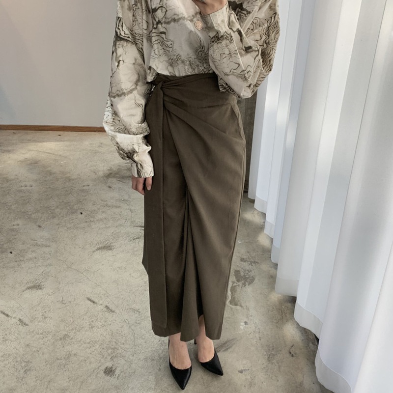 スカート 春 秋 きれいめ レディース ロングスカート ロング丈 アンクル丈 ミディアム丈 無地 ウエストマーク ハイウエスト 変形 ブラウン 茶色 大人可愛い シンプル カジュアル 大人 上品 おし