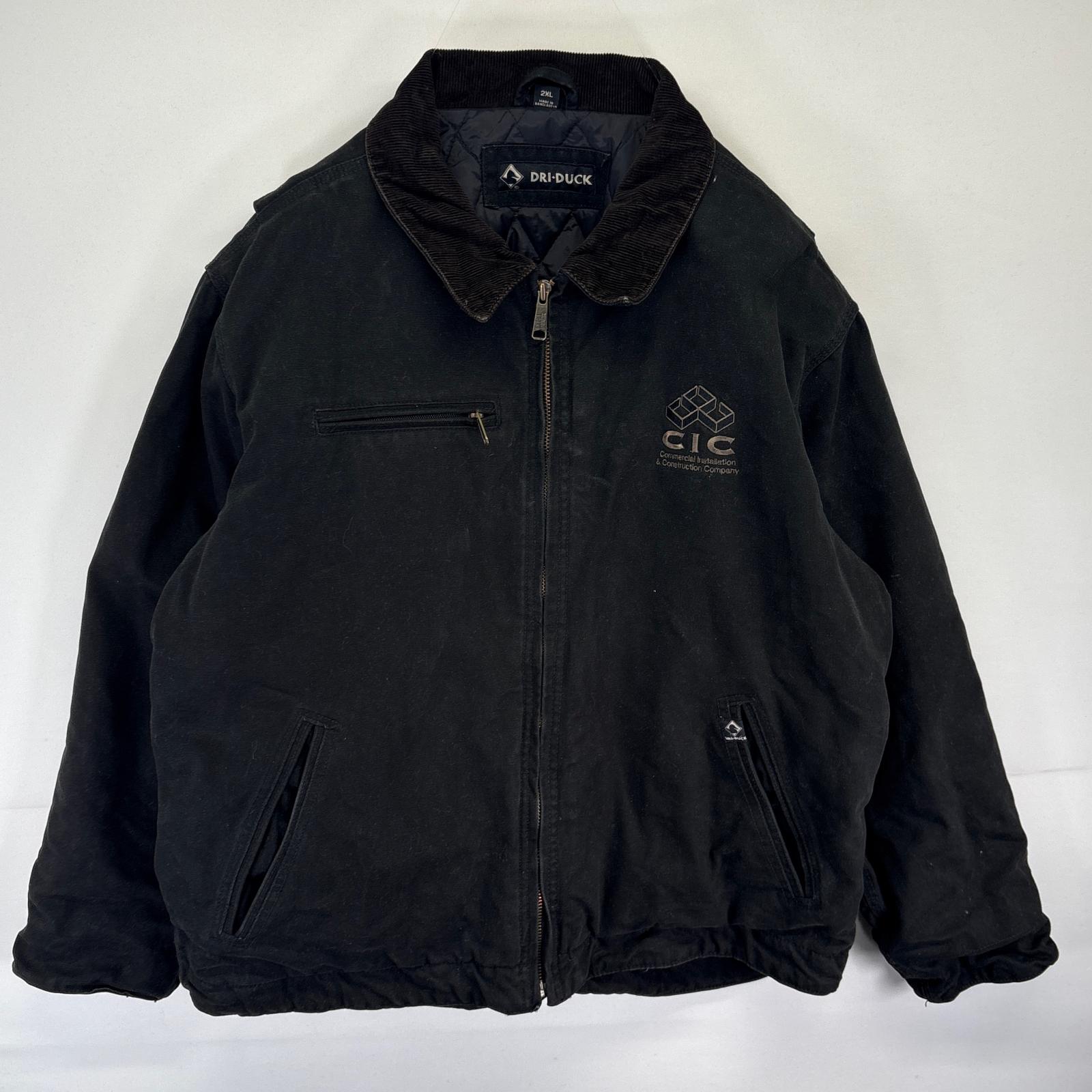 古着 DRIDUCK ワークジャケット ダック デトロイトジャケットタイプ 中綿 企業ロゴ フルジップ 2XL ブラック メンズ