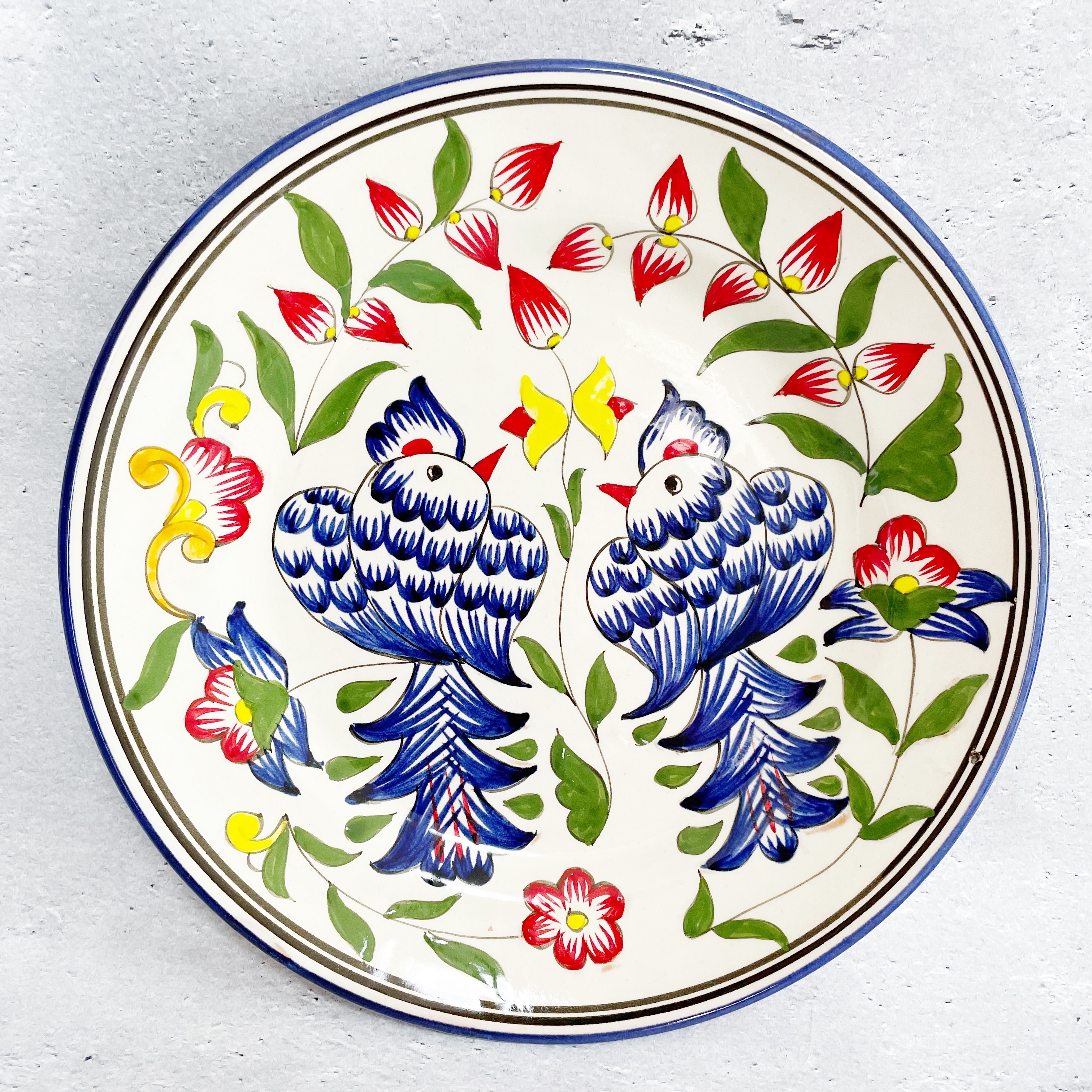 プレート/飾り皿【23cm】リシタン陶器　ウズベキスタンのかわいい食器（輸入インテリア/雑貨）