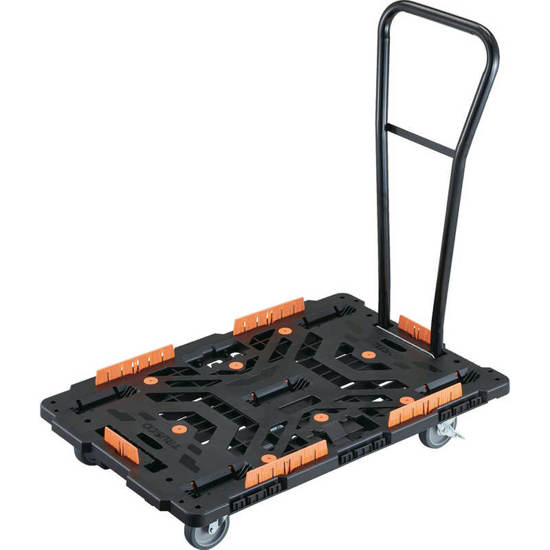 トラスコ中山　TRUSCO連結式樹脂製平台車ビートル900X600自在5輪内2輪ストッパー付脱着式ハンドル付柵付 　BT900KJ5S2HE100