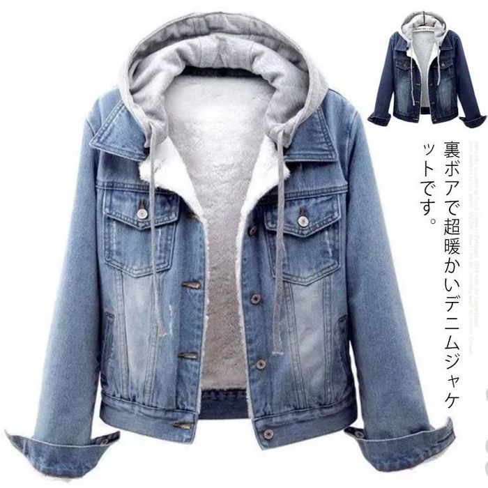 デニム ジャケット レディース 裏ボア 裏起毛 Gジャン フード付き ジージャン ブルゾン ボア付き コート ライトアウター 秋冬 もこもこ ふわふわ 防寒着 長袖 アウター 暖かい 厚手 ジャケット
