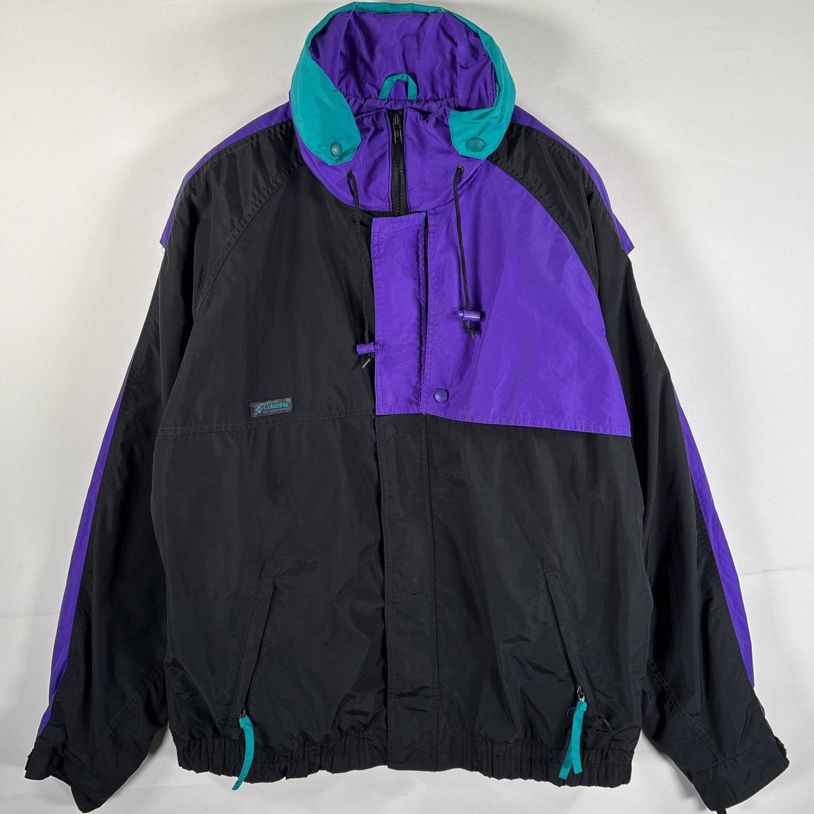 古着 90s/90年代 USA製 ナイロンジャケット 大きいサイズ ワンポイントロゴ ブラック パープル マルチカラー メンズ