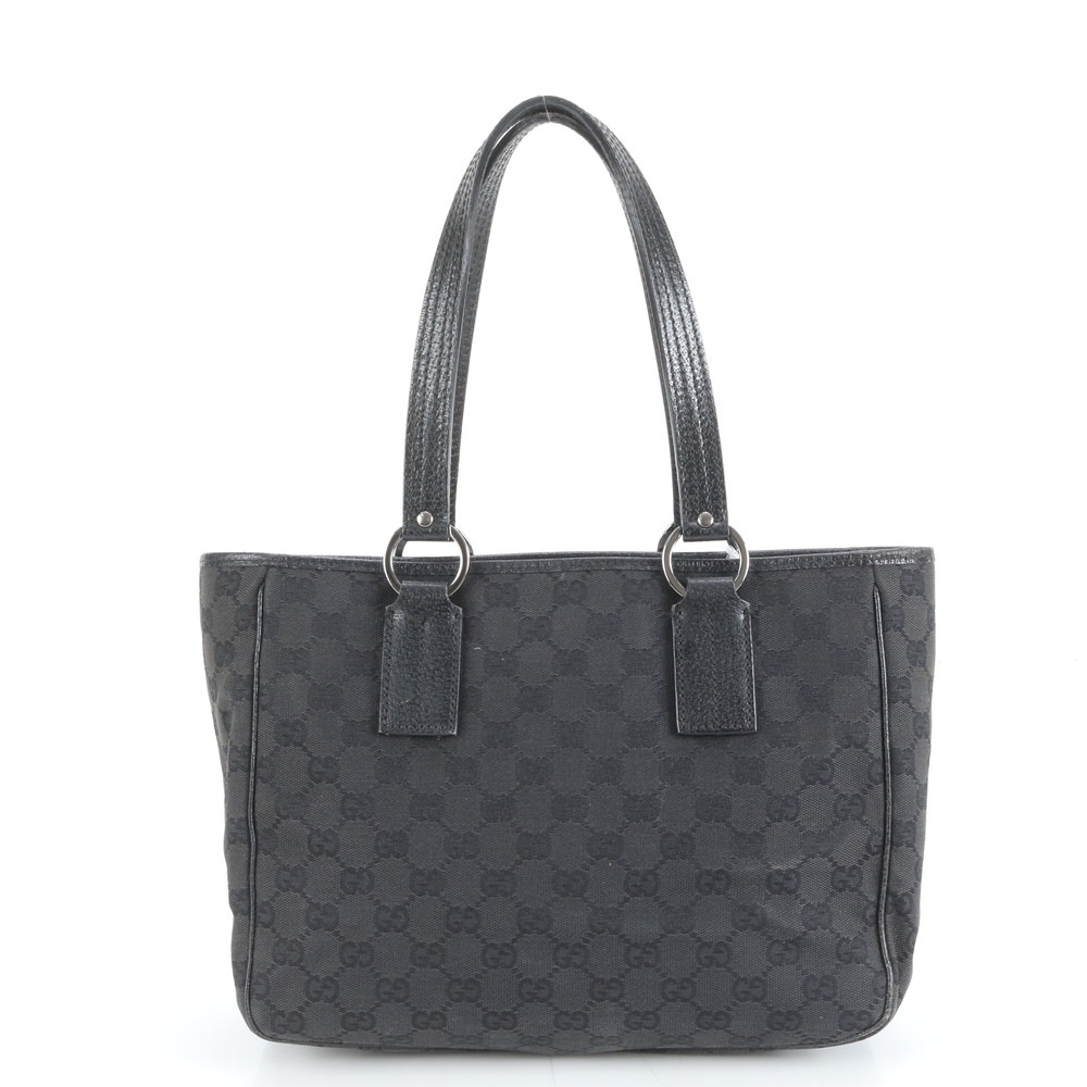 美品 GGキャンバス 113019 レザー×キャンバス トート バッグ 肩掛け ショルダー ハンド 本革 ブラック 黒 レディース EEM DM36-3 中古