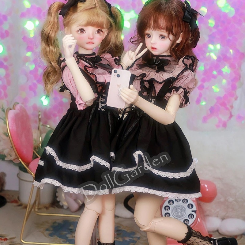 BJD 1/3 1/4 ドール服 少女ジャンスカセット ピンク/グレーピンク SD/MSD/kumakoサイズ球体関節人形用衣装 ドールウェア