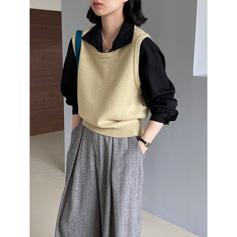 江左ウール100 柔らかく繊細なベーシック万能uネックベスト ニットベスト レディース U964 ブラックレーベルシリーズ