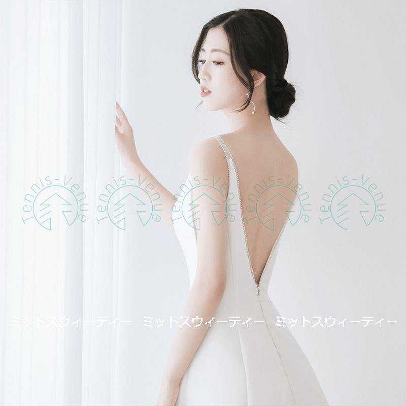 ウェディングドレス ロングドレス 結婚式 トレーン バックレス ウエディングドレス 二次会 花嫁 前