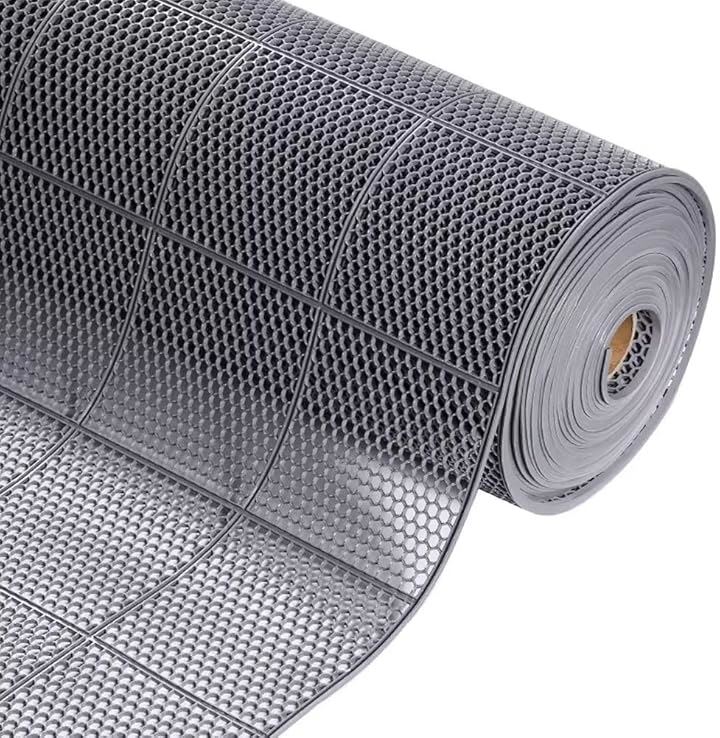 業務用滑り止めマット ゴムマット PVC材質 吸水 ノンスリップ 転倒防止 耐久 屋外 屋内 通路 廊下 プール 浴室 ベランダ 施設 学校 店舗 マンション(グレー, 長さ6m)