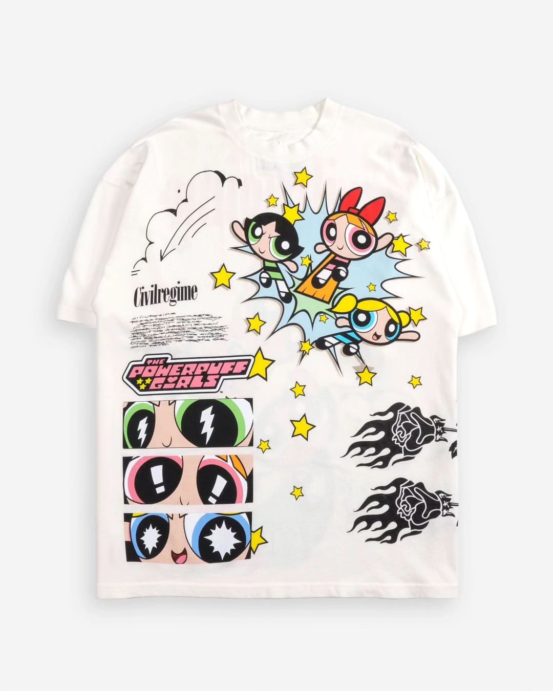 【2点購入で10％OFF】シビルレジーム パワーパフガールズ アメリカ 欧米人男女 アメリカ ルーズホワイトウルフヘッド 半袖q032825-290