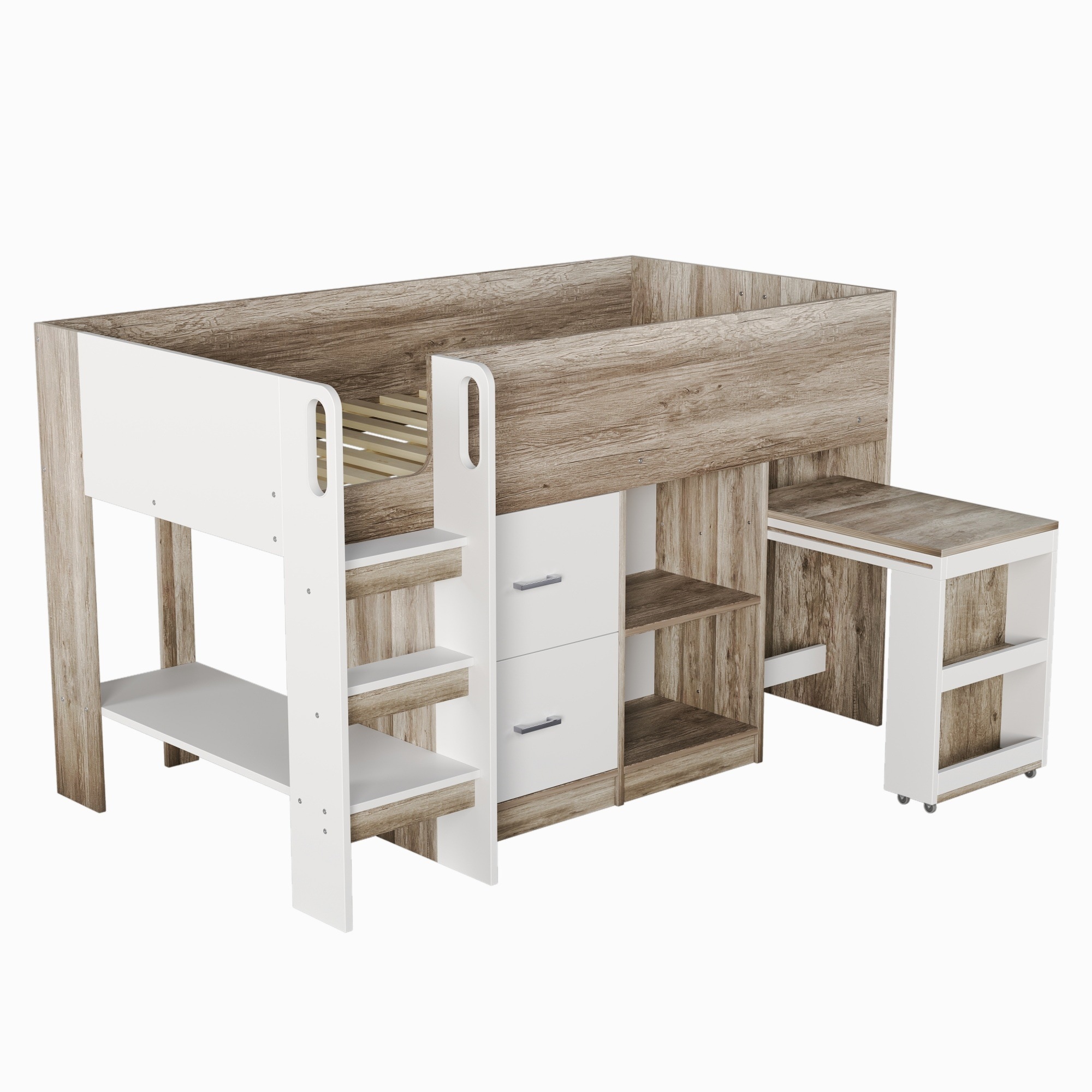 【国内急速発送 送.料.無.料】システムベッド ロフトベッド 階段付き S 木製 高さ120cm シングル ベッド ロータイプ ベッド デスク 本棚 机付き 学習机 コンパクト 本棚付き 木製ベッド