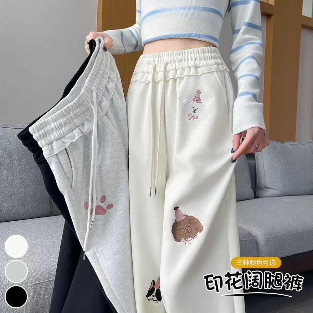 2025年秋冬新作 レイジースタイル カートゥーン刺繍 ワイドレッグパンツ レディース カジュアル スリミング 万能 スポーツ スウェットパンツ