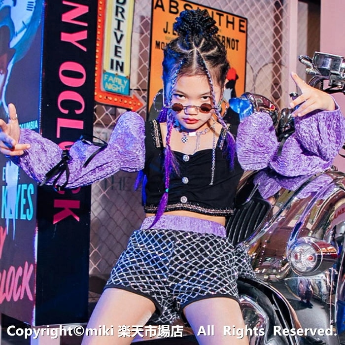 パープル 長袖 キッズダンス衣装 セットアップ チアダンス衣装 ダンス衣装 ヒップホップ チアリーダー 衣装 ジャズダンス 衣装 HIPHOP スカート 応援団 体操服 ステージ衣装 レディース ジャ