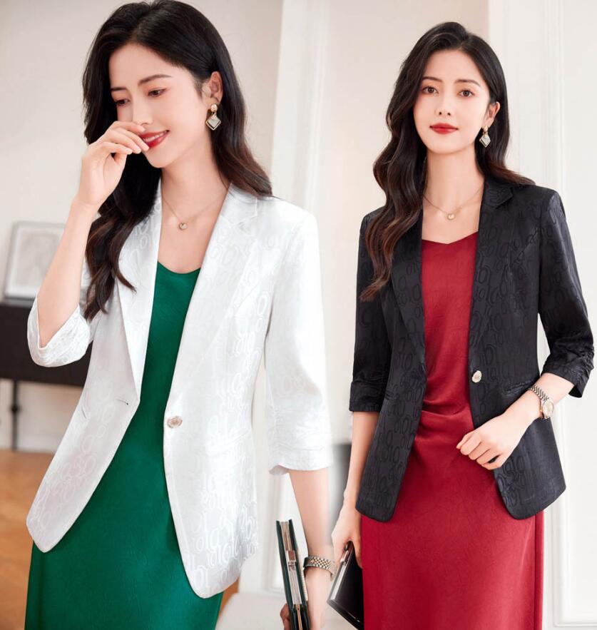 スーツジャケット レディース アウター 薄手 七分袖 ジャケット テーラード 上品 韓国風 オシャレ 着痩せ カジュアル お出かけ 結婚式 パーティー 二次会 披露宴 お呼ばれ キレ