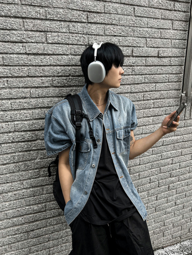 [COSYHARU公式]jacquard short-sleeved denim jacket
