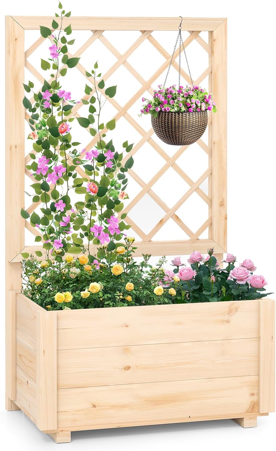 木製プランター フェンス付き 高さ100cm 無垢パイン材 排水構造 耐候性 野菜栽培 省スペース