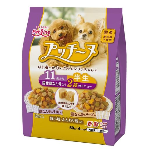プッチーヌ 半生 11歳から 国産鶏なん骨入り 200g(50g×4) ソフト 国産 無着色 アソート 小分け 200g(50g×4)×12個 (ケース販売)